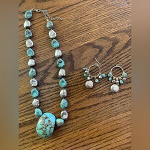 Necklace and earrings set.turquoise and sliver